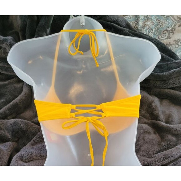Yellow Halter Top Knot Criss Cross Tie Back Bikini  (Top Only)  Sz M (4-6) - Picture 4 of 5
